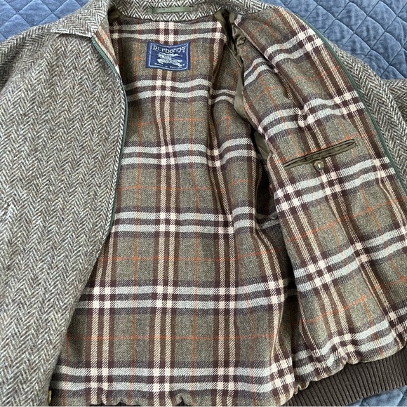 BURBERRYS London Wool Jacket Vintage Reg 38 Bomber Rare Herringbone Brown Men - Picture 6 of 8